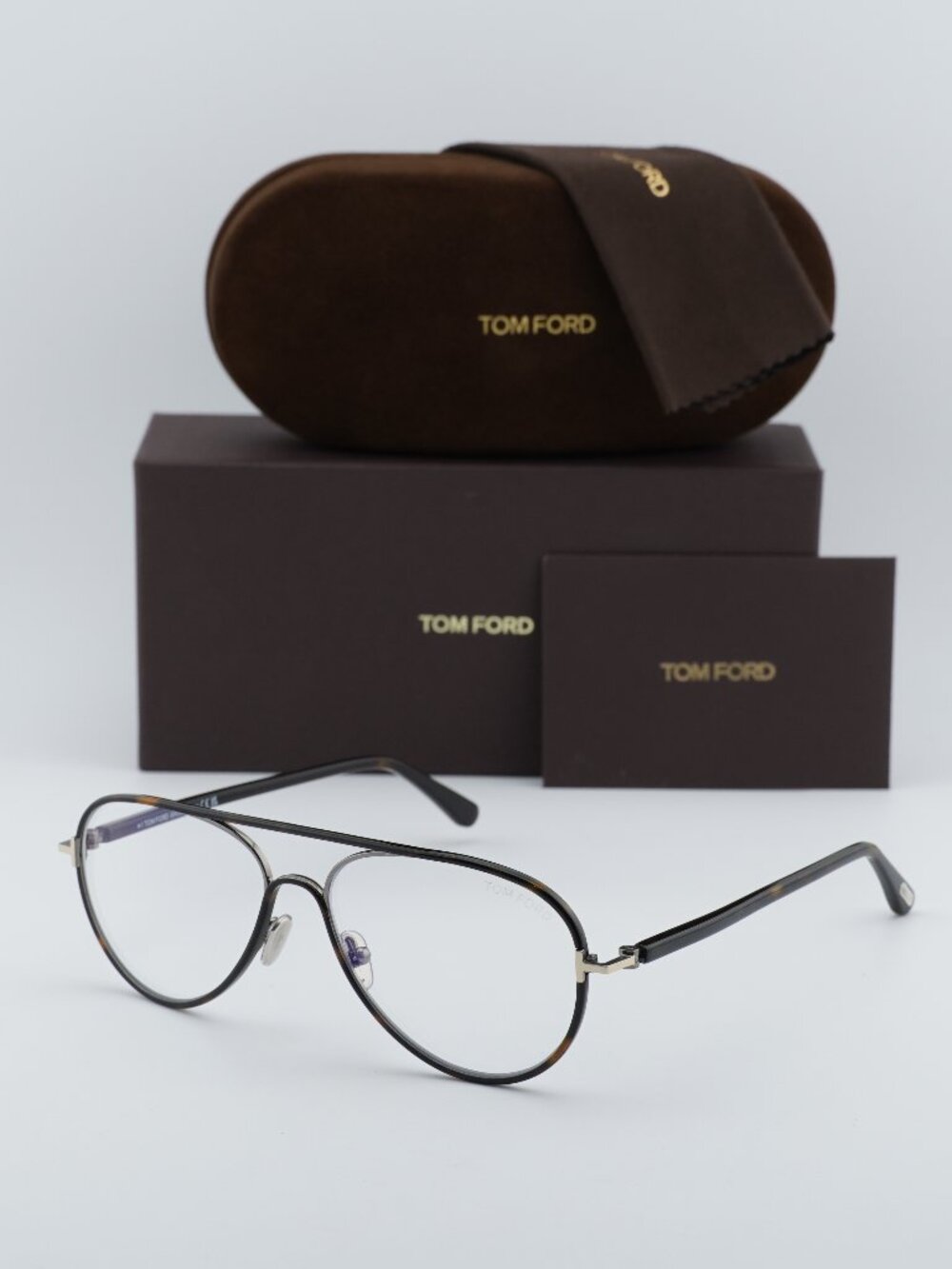 Tom Ford FT5897-B 052 Aviator Eyeglasses - Dark Havana / Blue Light Block